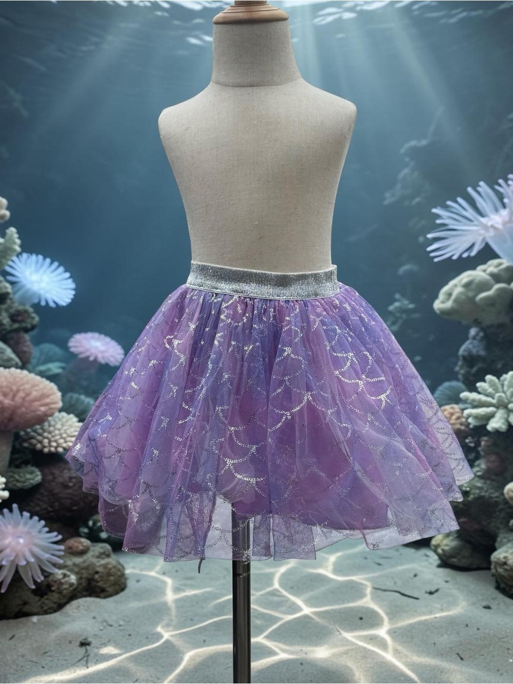 Purple Glitter Tulle Skirt with Silver Waistband